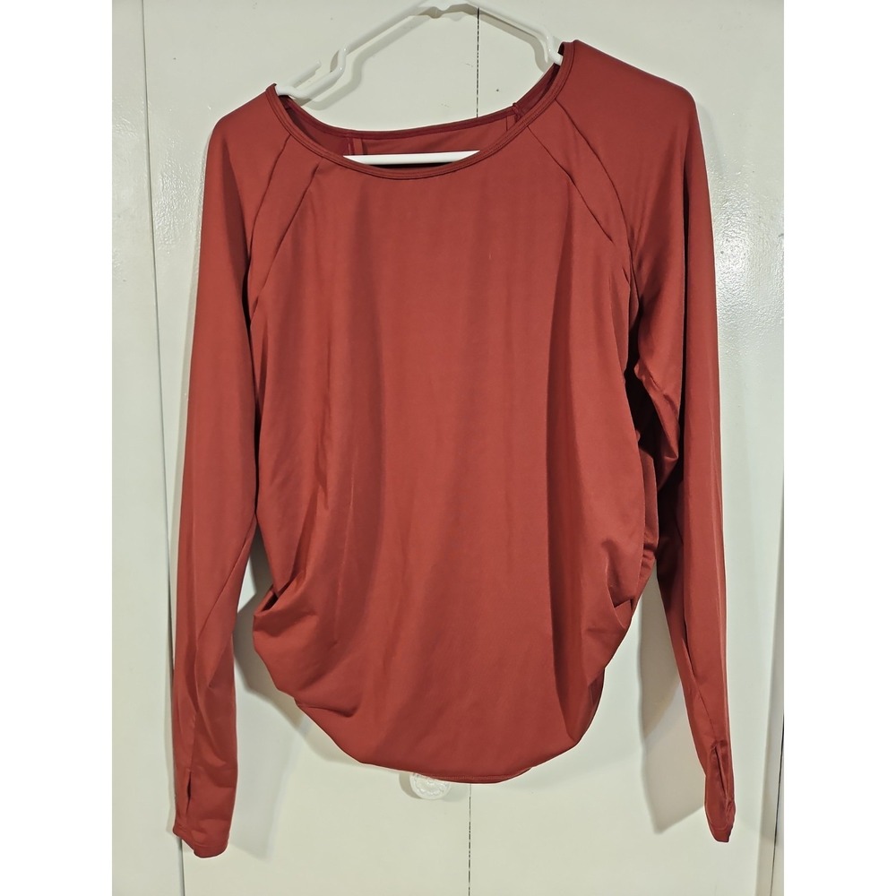HALARA Crossover Scrunch Hem Size M Long Sleeve Yoga Top Maroon Open Back(1761